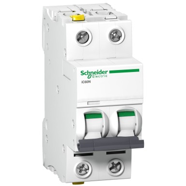 A9F03202 - Miniature circuit breaker (MCB), Acti9 iC60N, 2P, 2A, B curve, 6000A (IEC 60898-1), 50kA (IEC 60947-2), double term. - Schneider Electric - Miniature circuit breaker (MCB), Acti9 iC60N, 2P, 2A, B curve, 6000A (IEC 60898-1), 50kA (IEC 60947-2), double term. - Schneider Electric - 0