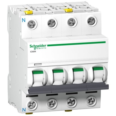 A9F03720 - Miniature circuit breaker (MCB), Acti9 iC60N, 3P+N, 20A, B curve, 6000A (IEC 60898-1), 10kA (IEC 60947-2), double term. - Schneider Electric - Miniature circuit breaker (MCB), Acti9 iC60N, 3P+N, 20A, B curve, 6000A (IEC 60898-1), 10kA (IEC 60947-2), double term. - Schneider Electric - 0