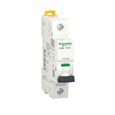 A9F73104 - Miniature circuit breaker (MCB), Acti9 iC60N, 1P, 4A, B curve, 6000A (IEC/EN 60898-1), 50kA (IEC/EN 60947-2) - Schneider Electric - Miniature circuit breaker (MCB), Acti9 iC60N, 1P, 4A, B curve, 6000A (IEC/EN 60898-1), 50kA (IEC/EN 60947-2) - Schneider Electric - 0