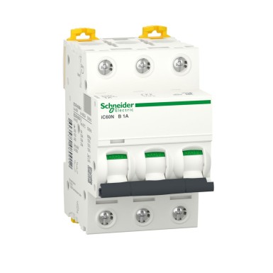 A9F73301 - Miniature circuit breaker (MCB), Acti9 iC60N, 3P, 1A, B curve, 6000A (IEC/EN 60898-1), 50kA (IEC/EN 60947-2) - Schneider Electric - Miniature circuit breaker (MCB), Acti9 iC60N, 3P, 1A, B curve, 6000A (IEC/EN 60898-1), 50kA (IEC/EN 60947-2) - Schneider Electric - 0