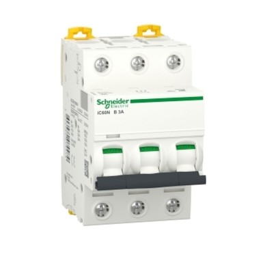 A9F73303 - Miniature circuit breaker (MCB), Acti9 iC60N, 3P, 3A, B curve, 6000A (IEC/EN 60898-1), 50kA (IEC/EN 60947-2) - Schneider Electric - Miniature circuit breaker (MCB), Acti9 iC60N, 3P, 3A, B curve, 6000A (IEC/EN 60898-1), 50kA (IEC/EN 60947-2) - Schneider Electric - 0