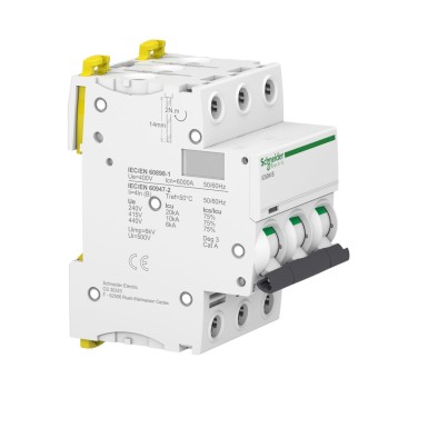 A9F76306 - Miniature circuit breaker (MCB), Acti9 iC60N, 3P, 6A, B curve, 6000A (IEC/EN 60898-1), 10kA (IEC/EN 60947-2) - Schneider Electric - Miniature circuit breaker (MCB), Acti9 iC60N, 3P, 6A, B curve, 6000A (IEC/EN 60898-1), 10kA (IEC/EN 60947-2) - Schneider Electric - 3