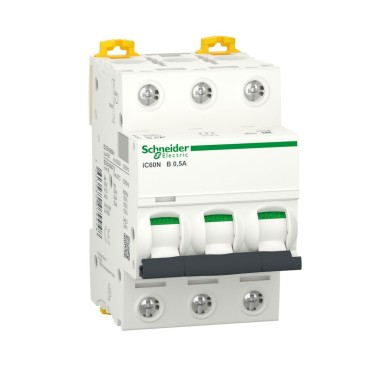 A9F73370 - Miniature circuit breaker (MCB), Acti9 iC60N, 3P, 0.5A, B curve, 6000A (IEC/EN 60898-1), 50kA (IEC/EN 60947-2) - Schneider Electric - Miniature circuit breaker (MCB), Acti9 iC60N, 3P, 0.5A, B curve, 6000A (IEC/EN 60898-1), 50kA (IEC/EN 60947-2) - Schneider Electric - 0