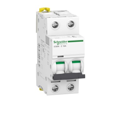 A9F79216 - Miniature circuit breaker (MCB), Acti9 iC60N, 2P, 16A, C curve, 6000A (IEC/EN 60898-1), 10kA (IEC/EN 60947-2) - Schneider Electric - Miniature circuit breaker (MCB), Acti9 iC60N, 2P, 16A, C curve, 6000A (IEC/EN 60898-1), 10kA (IEC/EN 60947-2) - Schneider Electric - 0