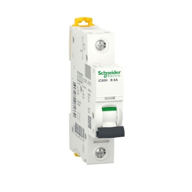 A9F53106 - Miniature circuit breaker (MCB), Acti9 iC60H, 1P, 6A, B curve, 10000A (IEC/EN 60898-1), 15kA (IEC/EN 60947-2) - Schneider Electric - Miniature circuit breaker (MCB), Acti9 iC60H, 1P, 6A, B curve, 10000A (IEC/EN 60898-1), 15kA (IEC/EN 60947-2) - Schneider Electric - 0