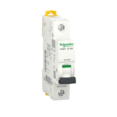 A9F86110 - Miniature circuit breaker (MCB), Acti9 iC60H, 1P, 10A, B curve, 10000A (IEC/EN 60898-1), 15kA (IEC/EN 60947-2) - Schneider Electric - Miniature circuit breaker (MCB), Acti9 iC60H, 1P, 10A, B curve, 10000A (IEC/EN 60898-1), 15kA (IEC/EN 60947-2) - Schneider Electric - 0