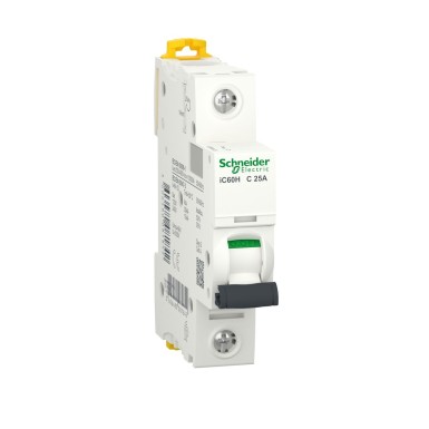 A9F84125 - Miniature circuit breaker (MCB), Acti9 iC60H, 1P, 25A, C curve, 10000A (IEC/EN 60898-1), 15kA (IEC/EN 60947-2) - Schneider Electric - Miniature circuit breaker (MCB), Acti9 iC60H, 1P, 25A, C curve, 10000A (IEC/EN 60898-1), 15kA (IEC/EN 60947-2) - Schneider Electric - 0