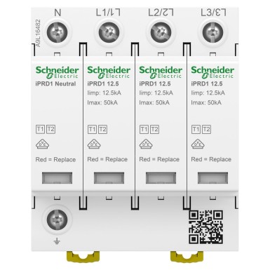 A9L16482 - Acti9 Surge arrester iPRD1 12.5r - debro type1 - 3P+N - 350V - signal report - TT TN - Schneider Electric - Acti9 Surge arrester iPRD1 12.5r - debro type1 - 3P+N - 350V - signal report - TT TN - Schneider Electric - 1