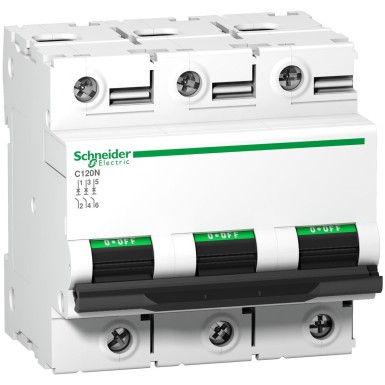 A9N18348 - Miniature circuit breaker (MCB), Acti9 C120N, 3P, 63A, B curve, 10000A (IEC/EN 60898-1), 10kA (IEC/EN 60947-2) - Schneider Electric - Miniature circuit breaker (MCB), Acti9 C120N, 3P, 63A, B curve, 10000A (IEC/EN 60898-1), 10kA (IEC/EN 60947-2) - Schneider Electric - 0