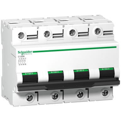 A9N18354 - Miniature circuit breaker (MCB), Acti9 C120N, 4P, 100A, B curve, 10000A (IEC/EN 60898-1), 10kA (IEC/EN 60947-2) - Schneider Electric - Miniature circuit breaker (MCB), Acti9 C120N, 4P, 100A, B curve, 10000A (IEC/EN 60898-1), 10kA (IEC/EN 60947-2) - Schneider Electric - 0