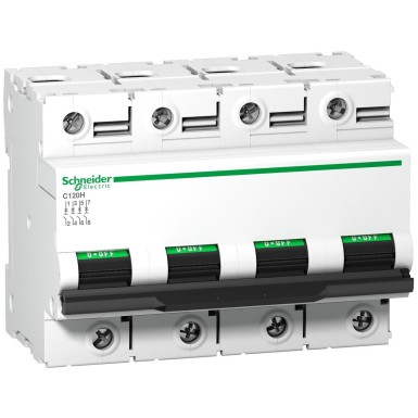 A9N18434 - Miniature circuit breaker (MCB), Acti9 C120H, 4P, 63A, B curve, 15000A (IEC/EN 60898-1), 15kA (IEC/EN 60947-2) - Schneider Electric - Miniature circuit breaker (MCB), Acti9 C120H, 4P, 63A, B curve, 15000A (IEC/EN 60898-1), 15kA (IEC/EN 60947-2) - Schneider Electric - 0