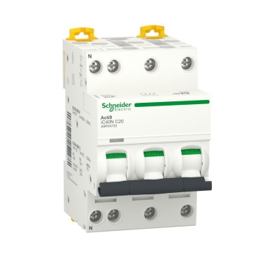 A9P54720 - Miniature circuit breaker (MCB), Acti9 iC40N, 3P+N, 20A, C curve, 6000A (IEC/EN 60898-1), 10kA (IEC/EN 60947-2) - Schneider Electric - Miniature circuit breaker (MCB), Acti9 iC40N, 3P+N, 20A, C curve, 6000A (IEC/EN 60898-1), 10kA (IEC/EN 60947-2) - Schneider Electric - 0