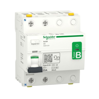 A9Z61225 - Residual current circuit breaker (RCCB), Acti9 iID, 2P, 25A, B-SI type, 30mA, double terminal - Schneider Electric - Residual current circuit breaker (RCCB), Acti9 iID, 2P, 25A, B-SI type, 30mA, double terminal - Schneider Electric - 0