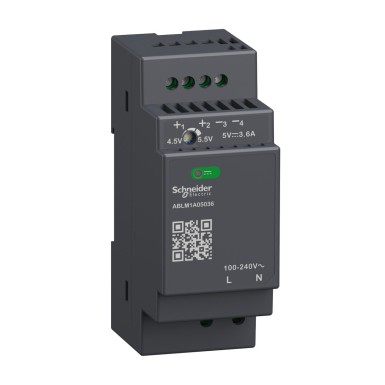 ABLM1A05036 - Regulated Power Supply, 100240V AC, 5V 3.6 A, single phase, Modular - Schneider Electric - Regulated Power Supply, 100240V AC, 5V 3.6 A, single phase, Modular - Schneider Electric - 0