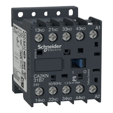 CA2KN31G7 - Control Relay, TeSys K, 3 NO and 1 NC contatcts, 600V, 120VAC 50/60Hz coil - Schneider Electric - Control Relay, TeSys K, 3 NO and 1 NC contatcts, 600V, 120VAC 50/60Hz coil - Schneider Electric - 0