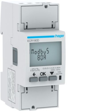 ECR180D - 1Ph kWhmeter direct 80A 2M MODBUS MID - Hager - 1Ph kWhmeter direct 80A 2M MODBUS MID - Hager - 0