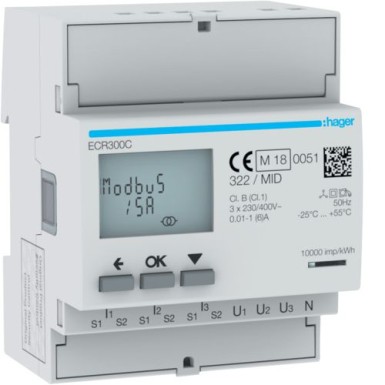 ECR300C - 3Ph kWhmeter via CT 1-5A 4M MODBUS MID - Hager - 3Ph kWhmeter via CT 1-5A 4M MODBUS MID - Hager - 0