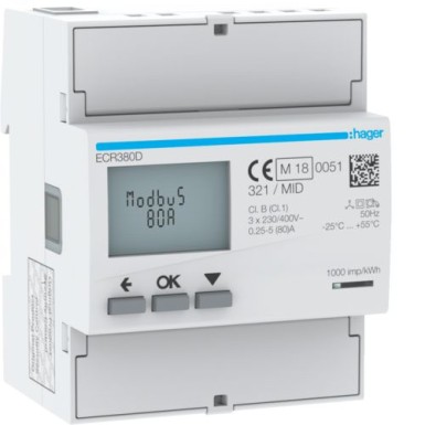 ECR380D - 3Ph kWhmeter direct 80A 4M MODBUS MID - Hager - 3Ph kWhmeter direct 80A 4M MODBUS MID - Hager - 0