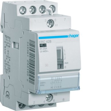 ERC428 - Override Contactor 25A , 3NO+1NC, 230V - Hager - Override Contactor 25A , 3NO+1NC, 230V - Hager - 0