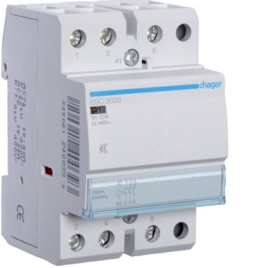 ESC363S - Humfree Contactor 63A, 3NO, 230V - Hager - Humfree Contactor 63A, 3NO, 230V - Hager - 0