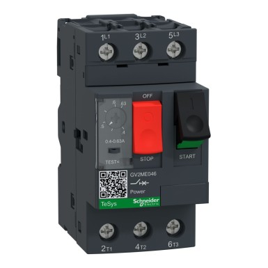 GV2ME046 - Motor circuit breaker,TeSys Deca frame 2,3P,0.4-0.63A,thermal magnetic,push button,lugs terminals - Schneider Electric - Motor circuit breaker,TeSys Deca frame 2,3P,0.4-0.63A,thermal magnetic,push button,lugs terminals - Schneider Electric - 0