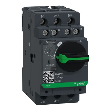 GV2P07AE11TQ - motor circuit breaker, TeSys Deca, 3P, 1.6 to 2.5A, thermal magnetic trip unit - Schneider Electric - motor circuit breaker, TeSys Deca, 3P, 1.6 to 2.5A, thermal magnetic trip unit - Schneider Electric - 0