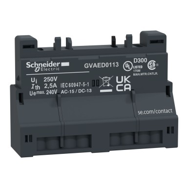 GVAED0113 - Auxiliary contact block, TeSys Deca, 24 to 240V AC/24 to 60V DC, 1 NO + 1 NC - Schneider Electric - Auxiliary contact block, TeSys Deca, 24 to 240V AC/24 to 60V DC, 1 NO + 1 NC - Schneider Electric - 0