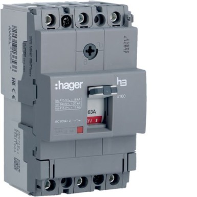 HDA063L - MCCB h3 x160 TM 3x63A 18kA - Hager - MCCB h3 x160 TM 3x63A 18kA - Hager - 0