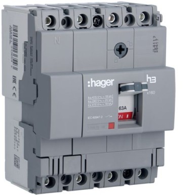 HDA064L - MCCB h3 x160 TM 4x63A 18kA - Hager - MCCB h3 x160 TM 4x63A 18kA - Hager - 0