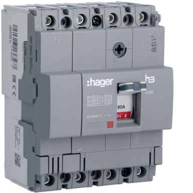 HDA081L - MCCB h3 x160 TM 4x80A 18kA - Hager - MCCB h3 x160 TM 4x80A 18kA - Hager - 0