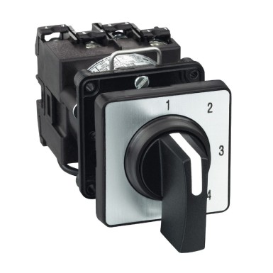 K1D004NCH - Cam stepping switch, Harmony K, Ш 22mm, plastic, 1 pole, 4 steps, 45°, 12A, 45x45mm,metallic legend, marked 1/2/3/4, 35mm black handle - Schneider Electric - Cam stepping switch, Harmony K, Ш 22mm, plastic, 1 pole, 4 steps, 45°, 12A, 45x45mm,metallic legend, marked 1/2/3/4, 35mm black handle - Schneider Electric - 0