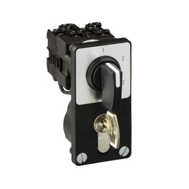 K1F013NZ4 - Cam stepping switch, Harmony K, screw mounting, plastic, 2 poles, 3 steps marked 1/2/3, 60°, 12A, black handle, key operated lock - Schneider Electric - Cam stepping switch, Harmony K, screw mounting, plastic, 2 poles, 3 steps marked 1/2/3, 60°, 12A, black handle, key operated lock - Schneider Electric - 0