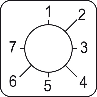 KZ18420 - Legend for cam switch, Harmony K, use Ш 22mm hole mounting heads, 45X45mm, metallic color, marked 1 - 7, 45° - Schneider Electric - Legend for cam switch, Harmony K, use Ш 22mm hole mounting heads, 45X45mm, metallic color, marked 1 - 7, 45° - Schneider Electric - 0