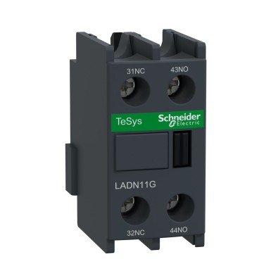 LADN11G - Auxiliary contact block, TeSys Deca, 1NO + 1NC, front mounting, screw clamp terminals, EN 50012 - Schneider Electric - Auxiliary contact block, TeSys Deca, 1NO + 1NC, front mounting, screw clamp terminals, EN 50012 - Schneider Electric - 0