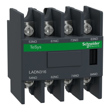 LADN316 - Auxiliary contact block, TeSys Deca, 3NO + 1NC, front mounting, lugsring terminals - Schneider Electric - Auxiliary contact block, TeSys Deca, 3NO + 1NC, front mounting, lugsring terminals - Schneider Electric - 0