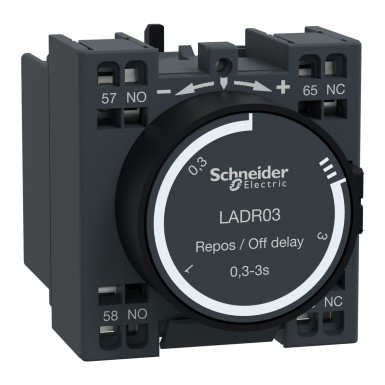 LADR03 - Time delay auxiliary contact block, TeSys Deca, 1NO + 1NC, off delay 0.33s, front, spring terminals - Schneider Electric - Time delay auxiliary contact block, TeSys Deca, 1NO + 1NC, off delay 0.33s, front, spring terminals - Schneider Electric - 0