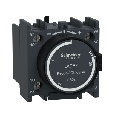 LADR2 - Time delay auxiliary contact block, TeSys Deca, 1NO+1NC, off delay 1-30s, front, screw clamp terminals - Schneider Electric - Time delay auxiliary contact block, TeSys Deca, 1NO+1NC, off delay 1-30s, front, screw clamp terminals - Schneider Electric - 0