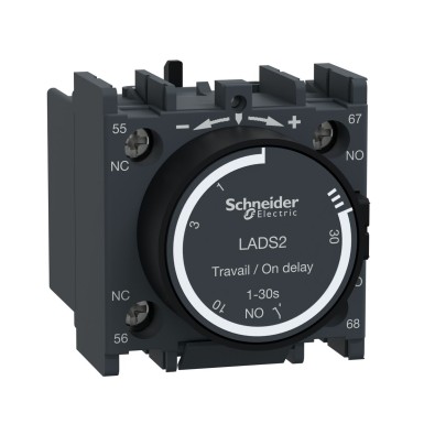 LADS2 - Time delay contact block,TeSys Deca,1NO+1NC,on-delay 1-30s,front,with 40±15ms switching time between NC opening and NO closing - Schneider Electric - Time delay contact block,TeSys Deca,1NO+1NC,on-delay 1-30s,front,with 40±15ms switching time between NC opening and NO closing - Schneider Electric - 0