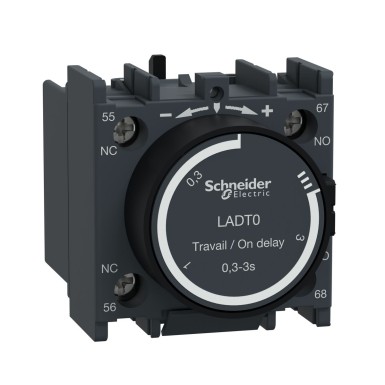 LADT0 - Time delay auxiliary contact block, TeSys Deca, 1NO+1NC, on delay 0.3-3s, front, screw clamp terminals - Schneider Electric - Time delay auxiliary contact block, TeSys Deca, 1NO+1NC, on delay 0.3-3s, front, screw clamp terminals - Schneider Electric - 0