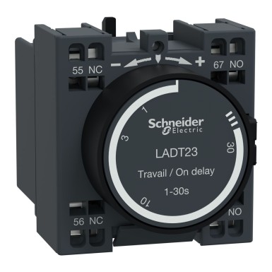 LADT23 - Time delay auxiliary contact block, TeSys Deca, 1NO + 1NC, on delay 130s, front, spring terminals - Schneider Electric - Time delay auxiliary contact block, TeSys Deca, 1NO + 1NC, on delay 130s, front, spring terminals - Schneider Electric - 0