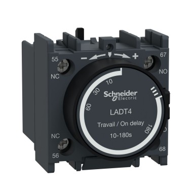 LADT4 - Time delay auxiliary contact block, TeSys Deca, 1NO+1NC, on delay 10-180s, front, screw clamp terminals - Schneider Electric - Time delay auxiliary contact block, TeSys Deca, 1NO+1NC, on delay 10-180s, front, screw clamp terminals - Schneider Electric - 0