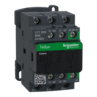 LC1D09BNE - Contactor, TeSys Deca, 3P(3 NO), AC-3/AC-3e, 0 to 440V, 9A, 24-60VAC/DC coil - Schneider Electric - Contactor, TeSys Deca, 3P(3 NO), AC-3/AC-3e, 0 to 440V, 9A, 24-60VAC/DC coil - Schneider Electric - 0