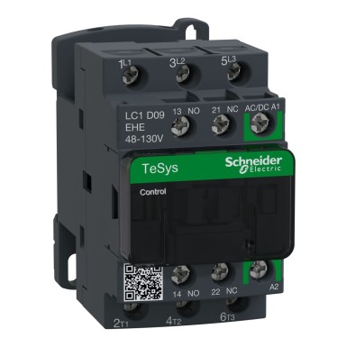 LC1D09EHE - Contactor, TeSys Deca, 3P(3 NO), AC-3/AC-3e, 440V 9A, 48 to 130VAC/DC coil, EverLink+springs - Schneider Electric - Contactor, TeSys Deca, 3P(3 NO), AC-3/AC-3e, 440V 9A, 48 to 130VAC/DC coil, EverLink+springs - Schneider Electric - 0