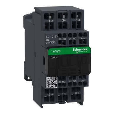 LC1D183BL - Contactor, TeSys Deca, 3P(3 NO), AC-3/AC-3e, 0 to 440V, 18A, 24VDC low consumption coil, spring - Schneider Electric - Contactor, TeSys Deca, 3P(3 NO), AC-3/AC-3e, 0 to 440V, 18A, 24VDC low consumption coil, spring - Schneider Electric - 0