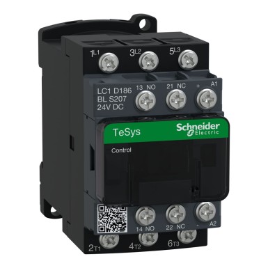 LC1D186BLS207 - TeSys Deca contactor S207 3P (3NO) AC3/AC3e 18A <=440V coil 24V DC low - Schneider Electric - TeSys Deca contactor S207 3P (3NO) AC3/AC3e 18A <=440V coil 24V DC low - Schneider Electric - 0