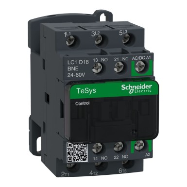 LC1D18BNE - Contactor, TeSys Deca, 3P(3 NO), AC-3/AC-3e, 0 to 440V, 18A, 24 to 60VAC/DC coil - Schneider Electric - Contactor, TeSys Deca, 3P(3 NO), AC-3/AC-3e, 0 to 440V, 18A, 24 to 60VAC/DC coil - Schneider Electric - 0