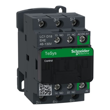 LC1D18EHE - Contactor, TeSys Deca, 3P(3 NO), AC-3/AC-3e, 0 to 440V, 18A, 48 to 130VAC/DC coil - Schneider Electric - Contactor, TeSys Deca, 3P(3 NO), AC-3/AC-3e, 0 to 440V, 18A, 48 to 130VAC/DC coil - Schneider Electric - 0