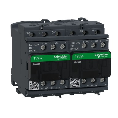 LC2D09BD - Reversing contactor, TeSys Deca, 3P(3 NO), AC-3, 0 to 440V, 9A, 24VDC coil, with electrical interlocking - Schneider Electric - Reversing contactor, TeSys Deca, 3P(3 NO), AC-3, 0 to 440V, 9A, 24VDC coil, with electrical interlocking - Schneider Electric - 0