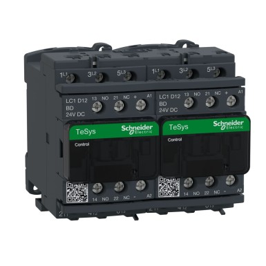 LC2D12BD - Reversing contactor, TeSys Deca, 3P(3 NO), AC-3, 0 to 440V, 12A, 24VDC coil, with electrical interlocking - Schneider Electric - Reversing contactor, TeSys Deca, 3P(3 NO), AC-3, 0 to 440V, 12A, 24VDC coil, with electrical interlocking - Schneider Electric - 0