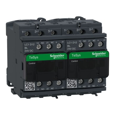 LC2D12BLV - Reversing contactor, TeSys Deca, 3P(3 NO), AC-3, 0 to 440V, 12A, 24VDC LC coil, with mechanical and electrical interlocking - Schneider Electric - Reversing contactor, TeSys Deca, 3P(3 NO), AC-3, 0 to 440V, 12A, 24VDC LC coil, with mechanical and electrical interlocking - Schneider Electric - 0